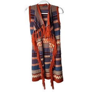 Vintage Open Front Waterfall Sweater Vest Cardigan Fall Knit Boho Western Small